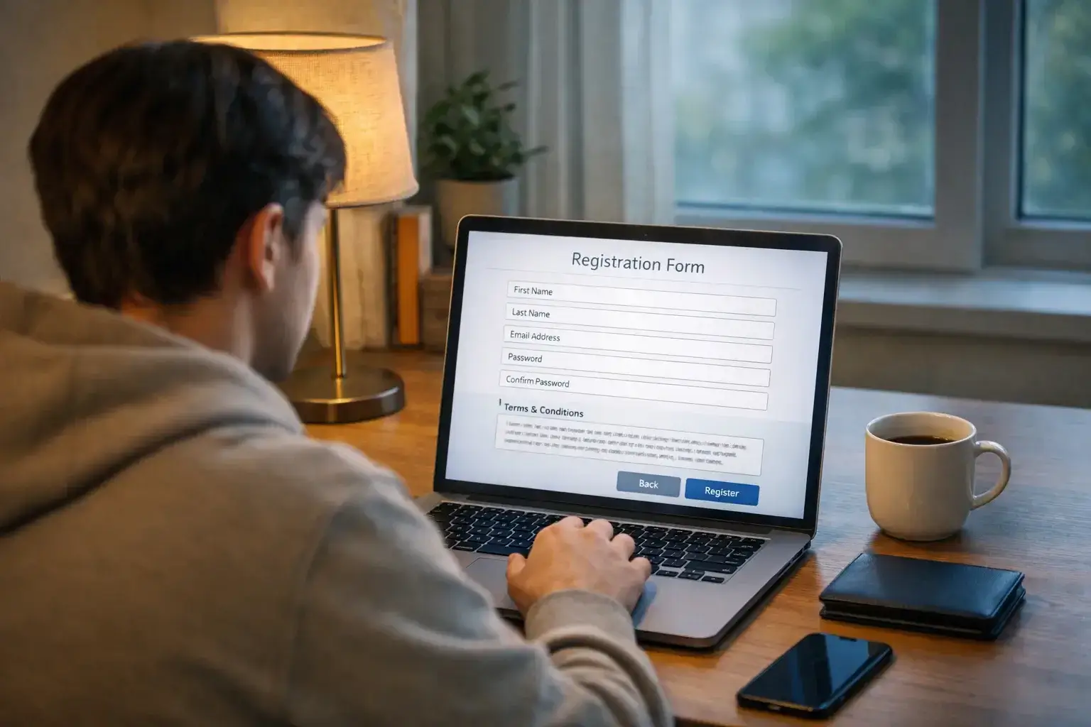 Persona che completa la registrazione su una piattaforma di scommesse sportive al computer