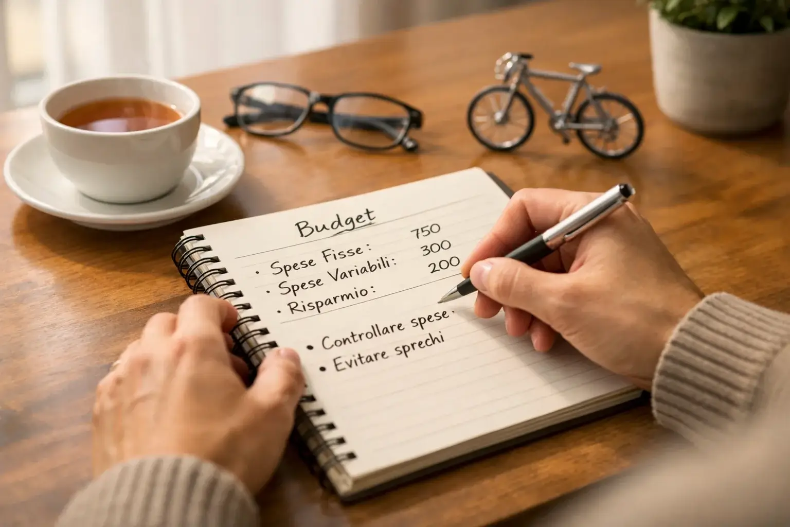 Persona che pianifica il budget dedicato alle scommesse sportive con appunti e documenti