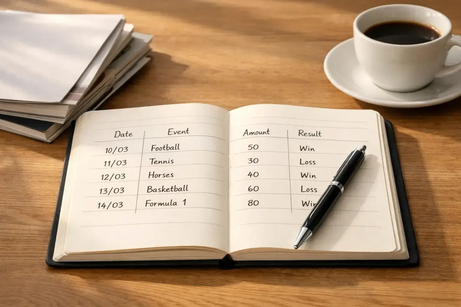 Quaderno con registro dettagliato delle scommesse e analisi dei risultati nel tempo
